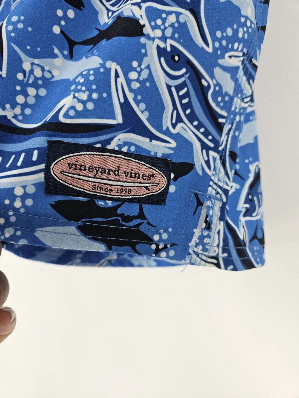 Vineyard Vines Boys' Blue Printed Chappy Swim Trunks In Tide Blue Fishing